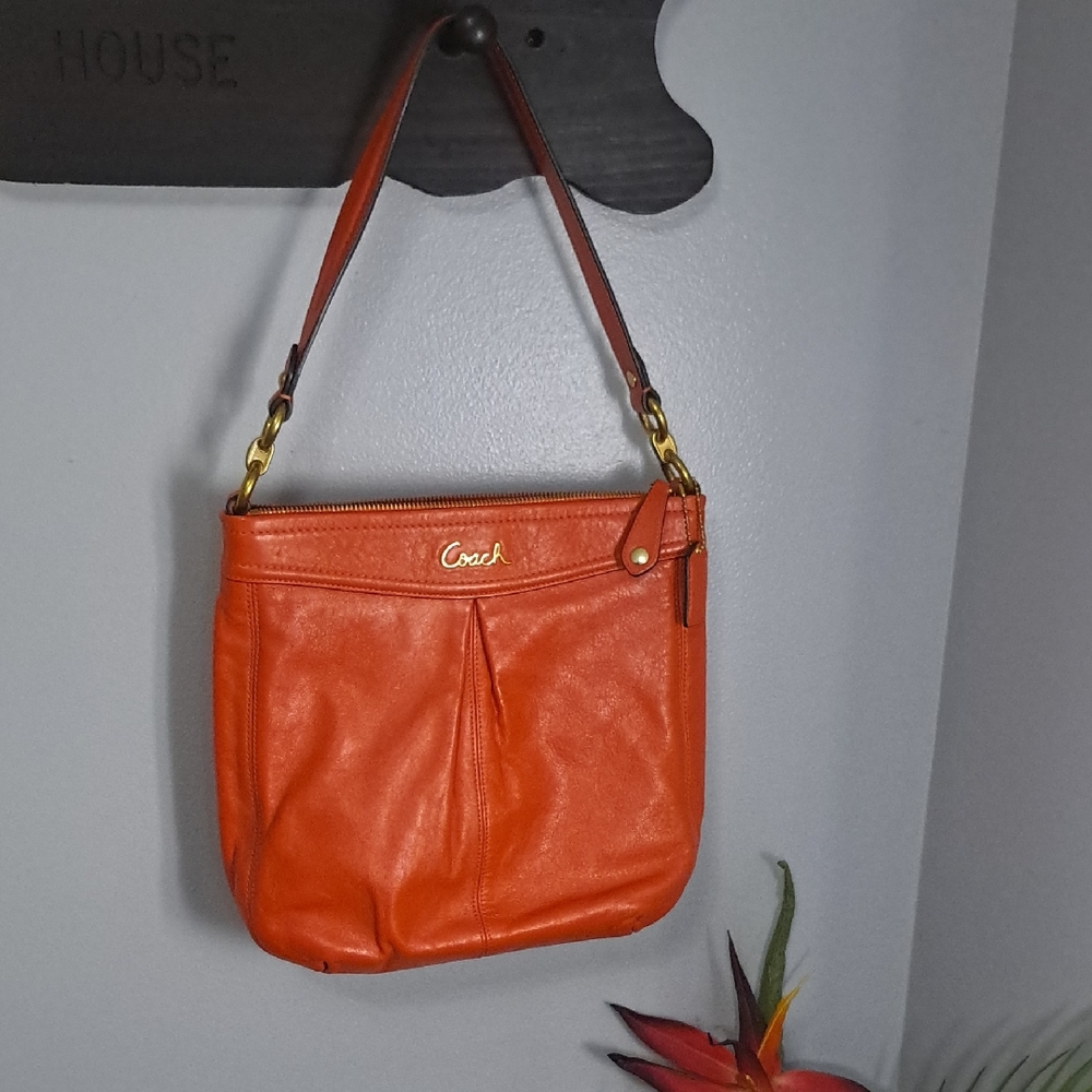 COACH ASHLEY HOBO ORANGE LEATHER CROSSBODY SHOULDER BAG AUTHENTIC # A1381-F20114